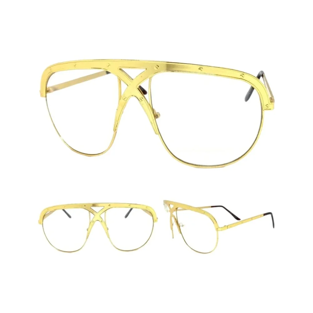Aviator Glasses Unisex OS Gold New Oversized Clear Lens Shield X-Bridge EA0227C